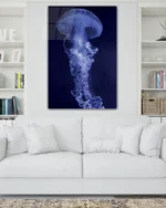 Derin Deniz Mavisi Denizanası Temperli Cam Tablo - Görsel 2