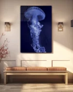 Derin Deniz Mavisi Denizanası Temperli Cam Tablo - Görsel 3