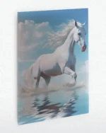 Denizde Koşan Beyaz At Temperli Cam Tablo