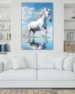 Denizde Koşan Beyaz At Temperli Cam Tablo - Görsel 2