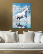 Denizde Koşan Beyaz At Temperli Cam Tablo - Görsel 5