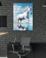 Denizde Koşan Beyaz At Temperli Cam Tablo - Görsel 6