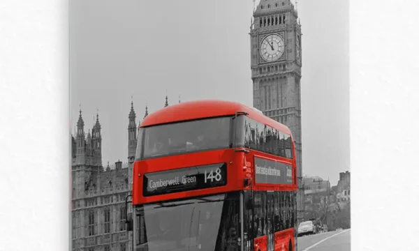 Londra Kırmızı Otobüs ve Big Ben Temperli Cam Tablo