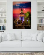 Galata Kulesi ve Hilal Akşam Manzarası Temperli Cam Tablo - Görsel 2