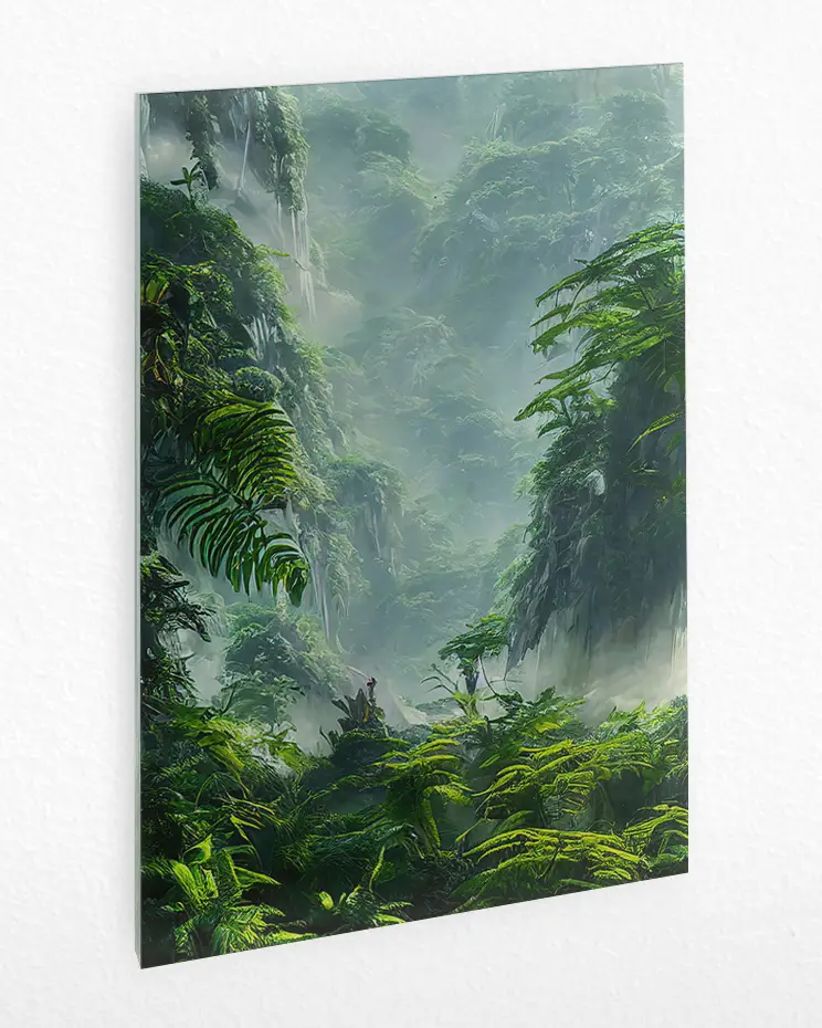 DDOG232_1-1.webp Sisli Tropik Orman Manzarası Temperli Cam Tablo - Görsel 1