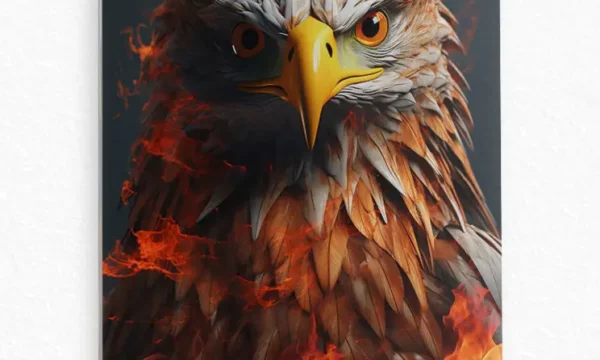 Alevler İçindeki Kartal Portresi Temperli Cam Tablo
