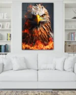 Alevler İçindeki Kartal Portresi Temperli Cam Tablo - Görsel 2