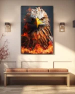 Alevler İçindeki Kartal Portresi Temperli Cam Tablo - Görsel 3