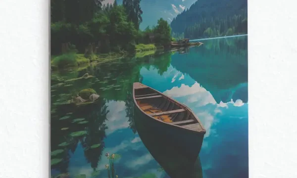 Sessiz Gölde Kayık Manzarası Temperli Cam Tablo