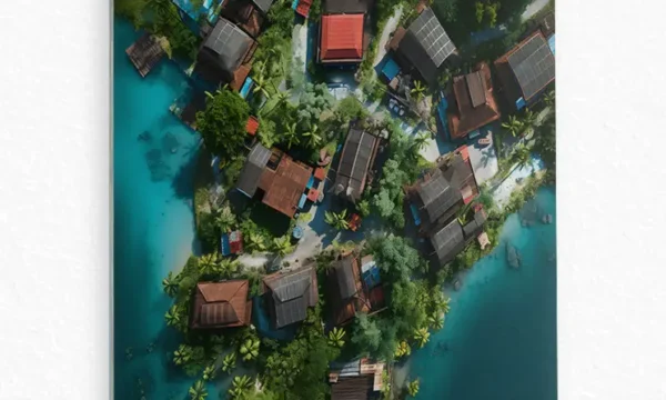 Tropik Ada Evleri Temperli Cam Tablo