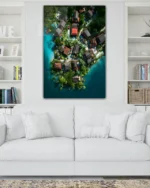 Tropik Ada Evleri Temperli Cam Tablo - Görsel 2