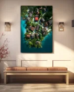 Tropik Ada Evleri Temperli Cam Tablo - Görsel 3