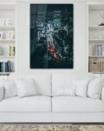 Gece Işıklarıyla Şehir Manzarası Temperli Cam Tablo - Görsel 2