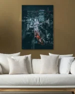 Gece Işıklarıyla Şehir Manzarası Temperli Cam Tablo - Görsel 5