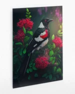 Kırmızı Çiçekler Arasındaki Kuş Temperli Cam Tablo