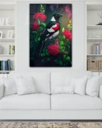 Kırmızı Çiçekler Arasındaki Kuş Temperli Cam Tablo - Görsel 2