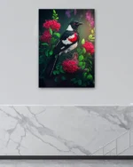 Kırmızı Çiçekler Arasındaki Kuş Temperli Cam Tablo - Görsel 4