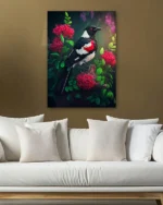 Kırmızı Çiçekler Arasındaki Kuş Temperli Cam Tablo - Görsel 5