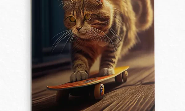 Kaykay Yapan Kedi Temperli Cam Tablo