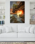 Kayalıklar Arasında Gün Batımı Manzarası Temperli Cam Tablo - Görsel 2
