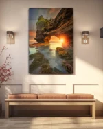 Kayalıklar Arasında Gün Batımı Manzarası Temperli Cam Tablo - Görsel 3