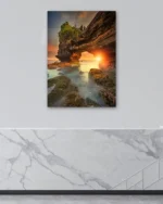 Kayalıklar Arasında Gün Batımı Manzarası Temperli Cam Tablo - Görsel 4