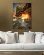 Kayalıklar Arasında Gün Batımı Manzarası Temperli Cam Tablo - Görsel 5