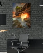 Kayalıklar Arasında Gün Batımı Manzarası Temperli Cam Tablo - Görsel 6