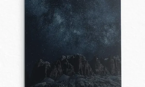 Yıldızlı Gece ve Dağ Silüeti Temperli Cam Tablo