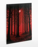 Kırmızı Orman ve Ay Işığı Temperli Cam Tablo