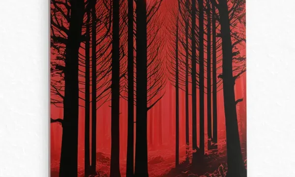 Kırmızı Orman ve Ay Işığı Temperli Cam Tablo