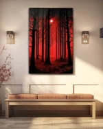 Kırmızı Orman ve Ay Işığı Temperli Cam Tablo - Görsel 3