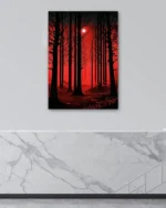 Kırmızı Orman ve Ay Işığı Temperli Cam Tablo - Görsel 4