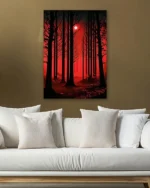 Kırmızı Orman ve Ay Işığı Temperli Cam Tablo - Görsel 5