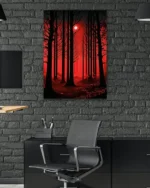 Kırmızı Orman ve Ay Işığı Temperli Cam Tablo - Görsel 6