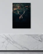 Karanlık Ormanda Geyik Silüeti Temperli Cam Tablo - Görsel 4