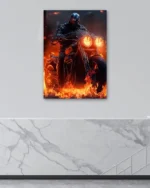 Alevler İçinde Siyah Motosiklet Sürücüsü Temperli Cam Tablo - Görsel 4