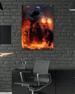 Alevler İçinde Siyah Motosiklet Sürücüsü Temperli Cam Tablo - Görsel 6