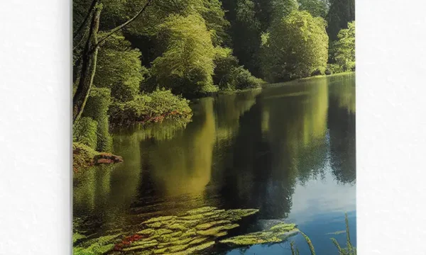 Orman ve Gölet Manzarası Temperli Cam Tablo