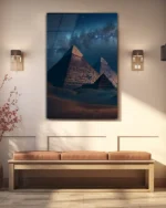 Gece Gökyüzü Altında Piramitler Temperli Cam Tablo - Görsel 3