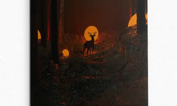 Karanlık Ormanda Geyik Silüeti Temperli Cam Tablo