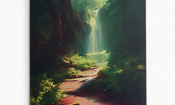 Ormanda Şelale ve Işık Hüzmesi Temperli Cam Tablo