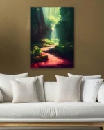 Ormanda Şelale ve Işık Hüzmesi Temperli Cam Tablo - Görsel 5