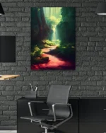 Ormanda Şelale ve Işık Hüzmesi Temperli Cam Tablo - Görsel 6