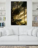 Güneş Işıklarıyla Aydınlanan Tropik Orman Temperli Cam Tablo - Görsel 2