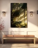 Güneş Işıklarıyla Aydınlanan Tropik Orman Temperli Cam Tablo - Görsel 3