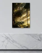 Güneş Işıklarıyla Aydınlanan Tropik Orman Temperli Cam Tablo - Görsel 4