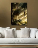 Güneş Işıklarıyla Aydınlanan Tropik Orman Temperli Cam Tablo - Görsel 5