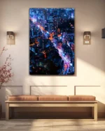 Gece Işıklarıyla Şehir Manzarası Temperli Cam Tablo - Görsel 3