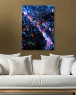 Gece Işıklarıyla Şehir Manzarası Temperli Cam Tablo - Görsel 5